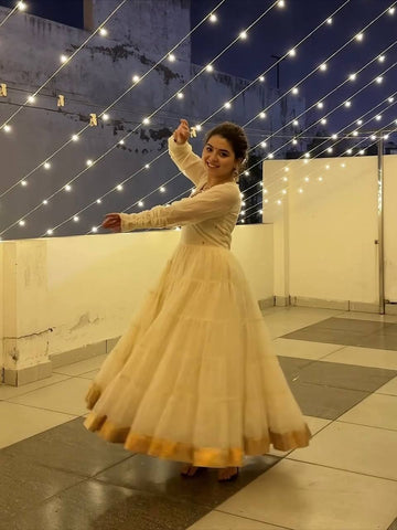 Lovely White Vichitra Silk with Heavy Sequin Work Gown