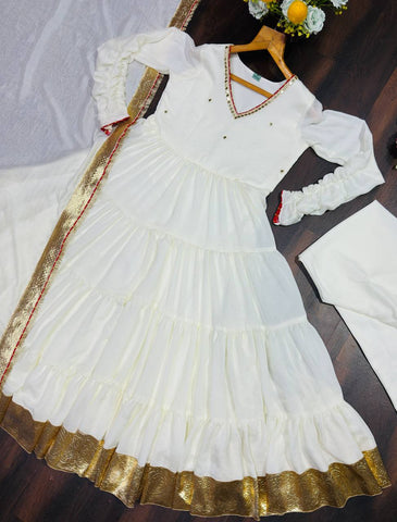 Lovely White Vichitra Silk with Heavy Sequin Work Gown