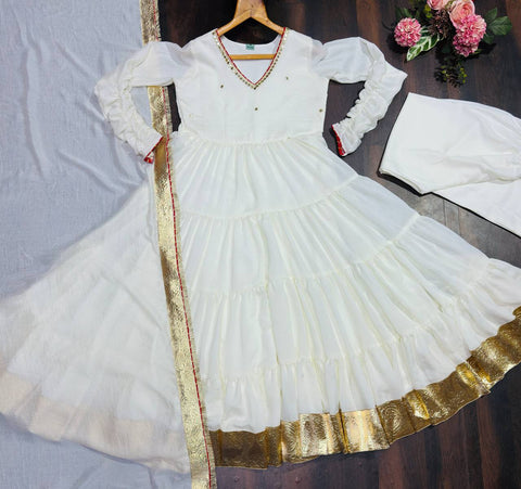 Lovely White Vichitra Silk with Heavy Sequin Work Gown