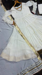 Lovely White Vichitra Silk with Heavy Sequin Work Gown