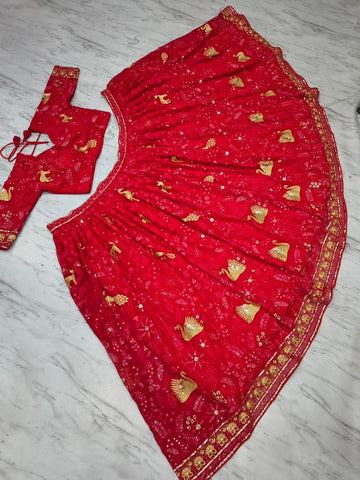 Exclusive Red Faux Georgette Embroidery Lehenga