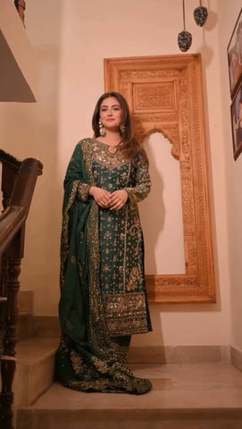 Charming Green Georgette with Sequence Work Sharara Suit