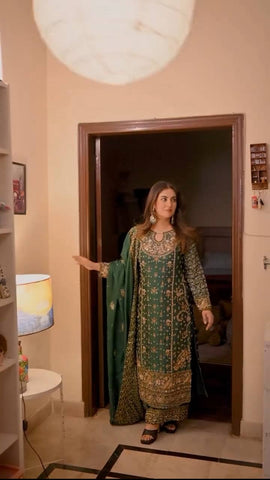 Charming Green Georgette with Sequence Work Sharara Suit