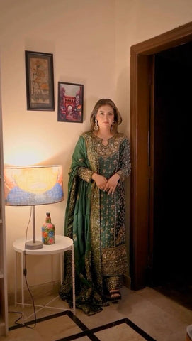 Charming Green Georgette with Sequence Work Sharara Suit