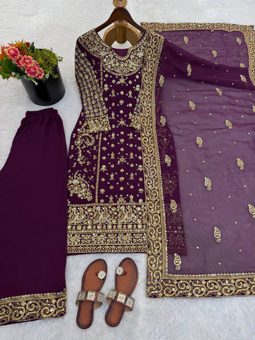 Charming Green Georgette with Sequence Work Sharara Suit
