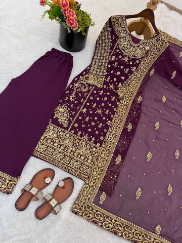 Charming Green Georgette with Sequence Work Sharara Suit