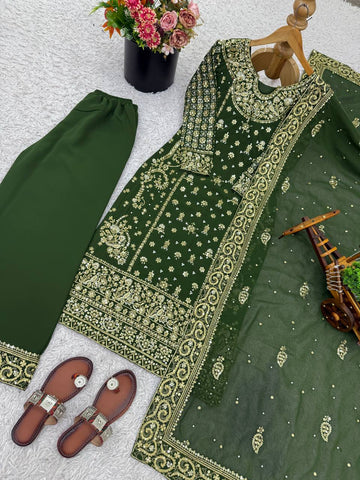 Charming Green Georgette with Sequence Work Sharara Suit