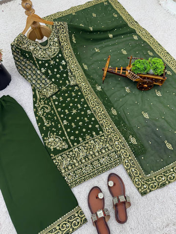 Charming Green Georgette with Sequence Work Sharara Suit