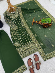 Charming Green Georgette with Sequence Work Sharara Suit