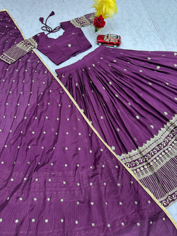 Exclusive Purple Chinon Embroidery Work Lehenga Choli