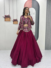 Exclusive Purple Vichitra Silk Heavy Thread Work Lehenga