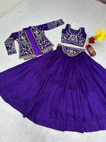 Exclusive Purple Vichitra Silk Heavy Thread Work Lehenga