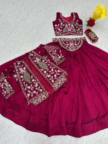 Exclusive Purple Vichitra Silk Heavy Thread Work Lehenga