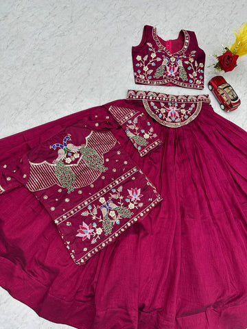 Exclusive Purple Vichitra Silk Heavy Thread Work Lehenga