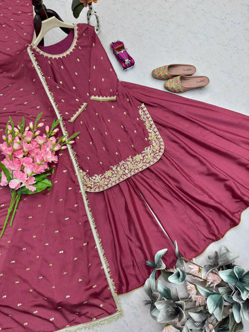 Exclusive Green Heavy Chinon Silk Embroidery Work Sharara Suit