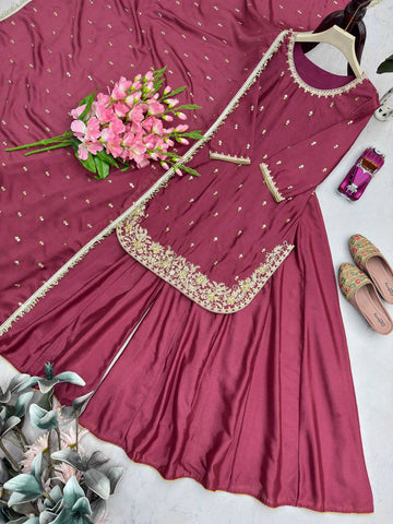 Exclusive Green Heavy Chinon Silk Embroidery Work Sharara Suit