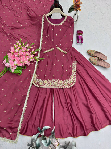 Exclusive Green Heavy Chinon Silk Embroidery Work Sharara Suit