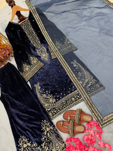 Exclusive Black Velvet Fancy Work Sharara Suit
