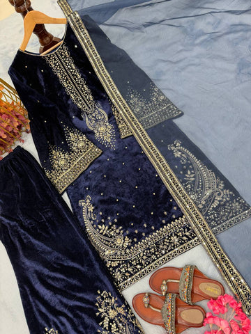 Exclusive Black Velvet Fancy Work Sharara Suit