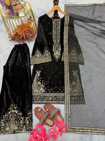 Exclusive Black Velvet Fancy Work Sharara Suit