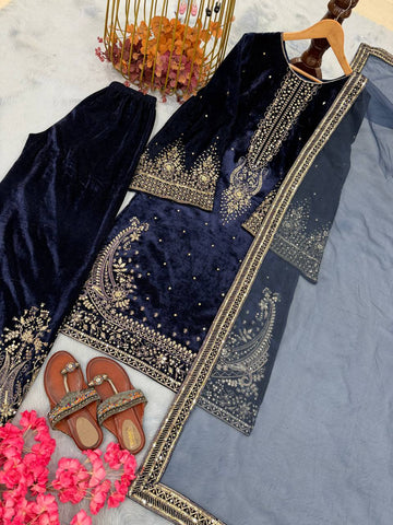 Exclusive Black Velvet Fancy Work Sharara Suit
