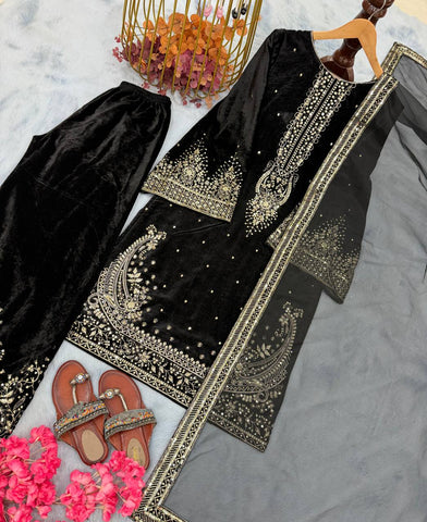 Exclusive Black Velvet Fancy Work Sharara Suit