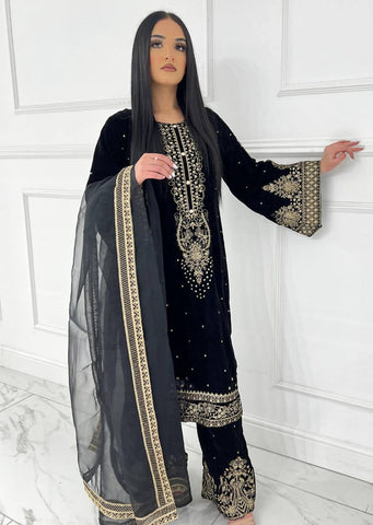 Exclusive Black Velvet Fancy Work Sharara Suit