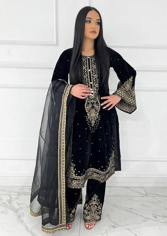 Exclusive Black Velvet Fancy Work Sharara Suit