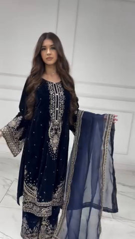 Exclusive Black Velvet Fancy Work Sharara Suit