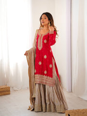 Lovely Pink Chinon Silk with Pearl Work Sharara Suit