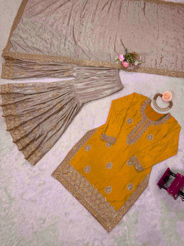 Lovely Pink Chinon Silk with Pearl Work Sharara Suit