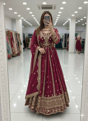 Stunning Wine Georgette with Sequence Work Gown