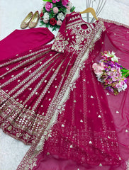 Stunning Wine Georgette with Sequence Work Gown