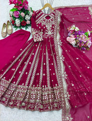 Stunning Wine Georgette with Sequence Work Gown