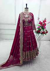 Stunning Wine Georgette with Sequence Work Gown