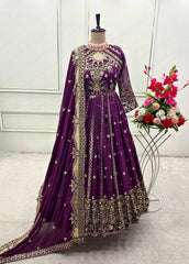 Stunning Wine Georgette with Sequence Work Gown