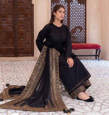 Exclusive Black Heavy Roman Silk Embroidery Suit