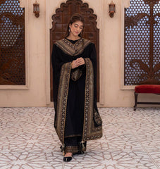 Exclusive Black Heavy Roman Silk Embroidery Suit