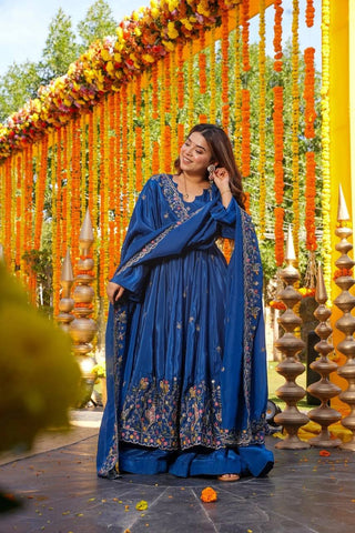 Outstanding Silk with Thread Work Gown