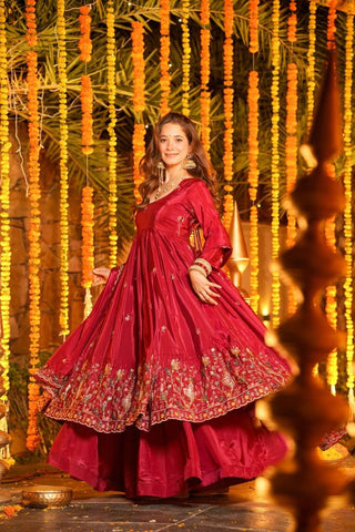 Outstanding Silk with Thread Work Gown