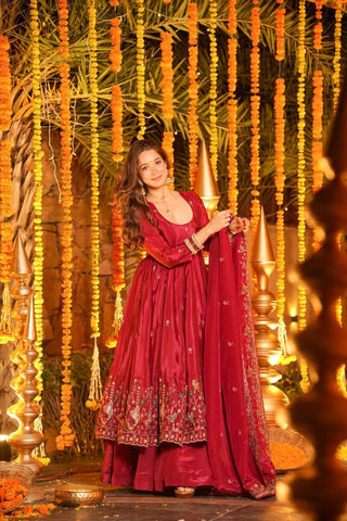 Outstanding Silk with Thread Work Gown