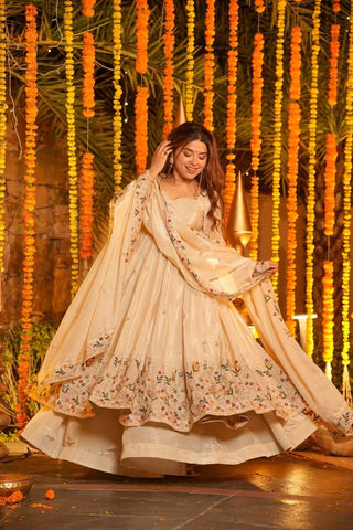 Outstanding Silk with Thread Work Gown