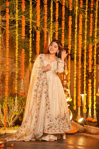 Outstanding Silk with Thread Work Gown