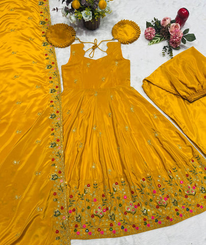 Outstanding Silk with Thread Work Gown