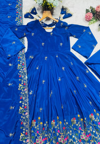 Outstanding Silk with Thread Work Gown