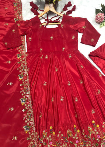 Outstanding Silk with Thread Work Gown