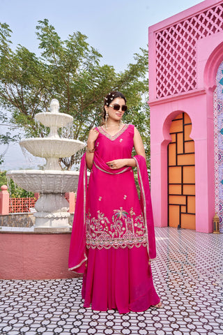 Exclusive Yellow Star Georgette with Embroidery Work Kurti Set