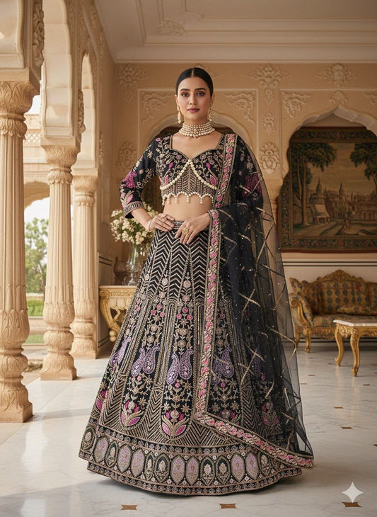 Exclusive Black Kasturi Silk Heavy Embroidered Lehenga