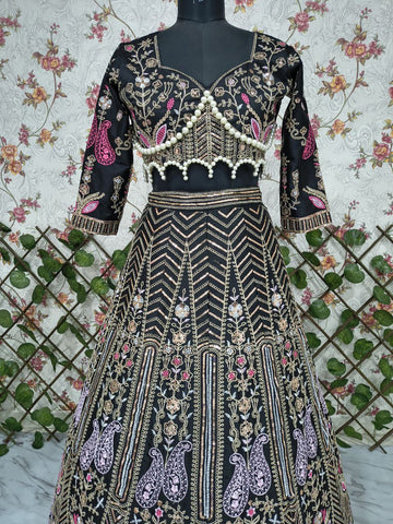 Exclusive Black Kasturi Silk Heavy Embroidered Lehenga