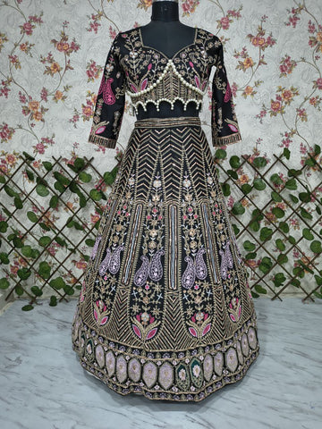 Exclusive Black Kasturi Silk Heavy Embroidered Lehenga